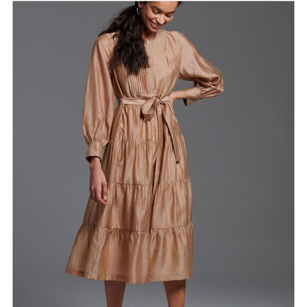 Anthropologie Mare Mare Agosta Linen Blend Tiered Maxi Dress - Tan